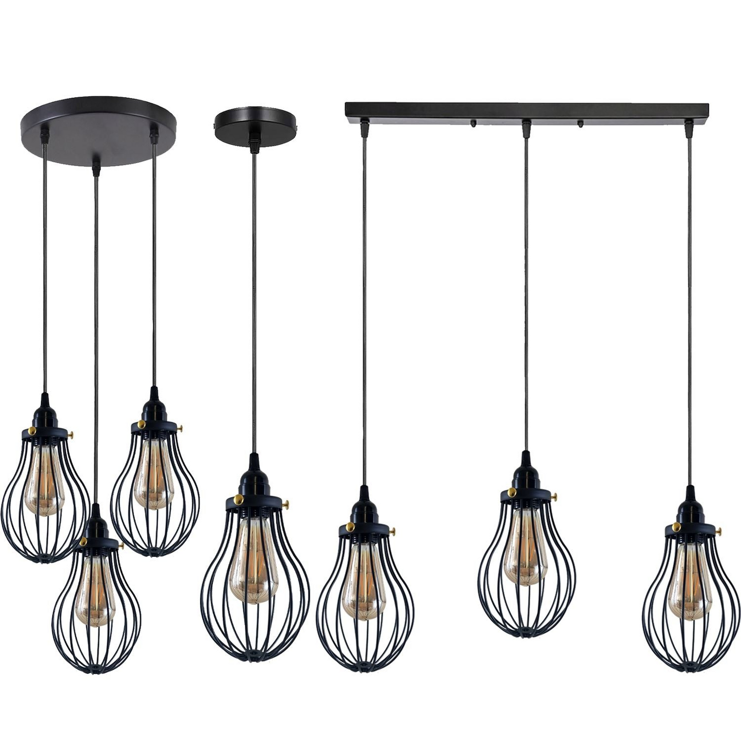 Retro Industrial Black Indoor Hanging Adjustable Pendant Light Big Vase Cage Ceiling Chandelier~3398