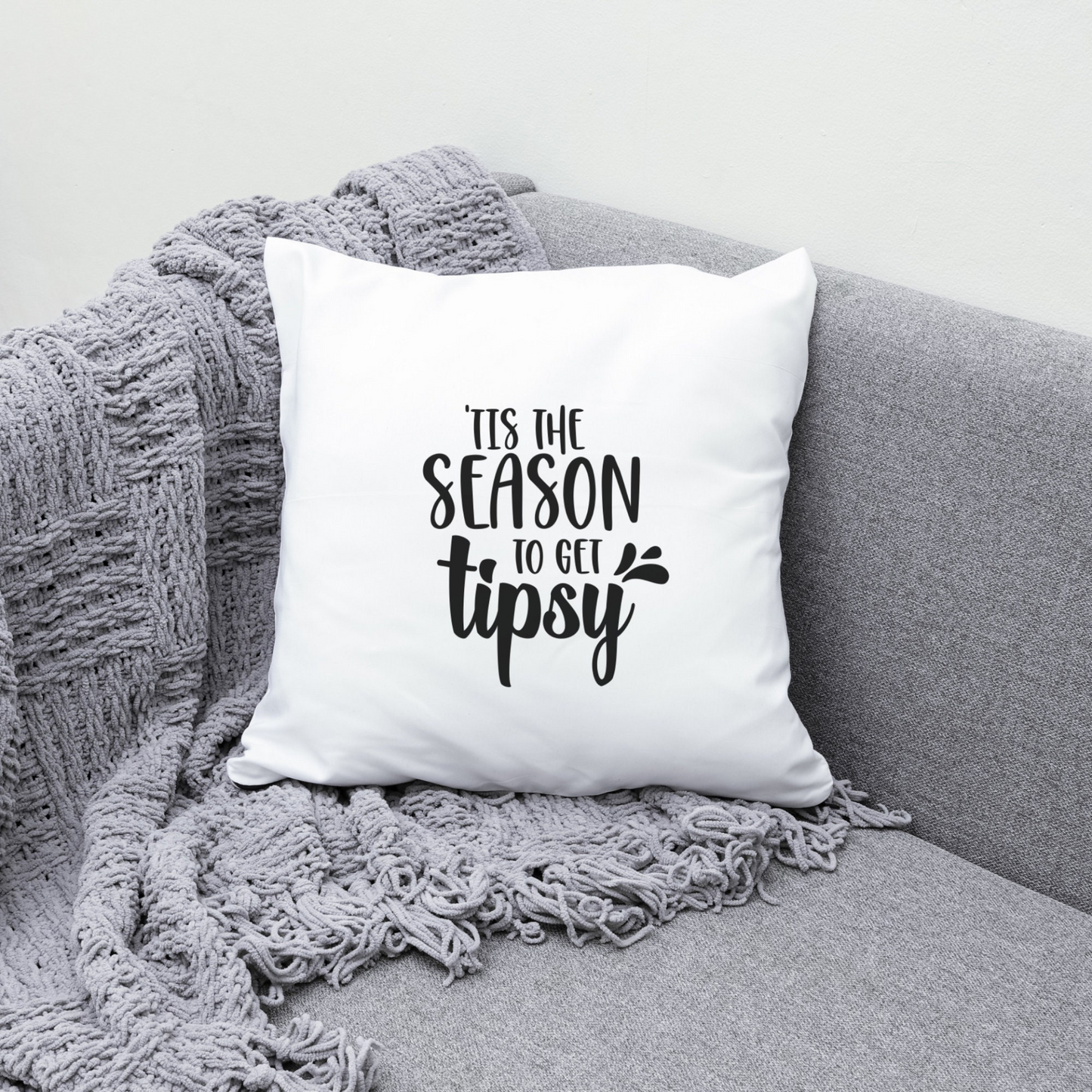 Season to Get Tipsy Sarcastic Christmas Pillow | Funny Christmas Throw Pillow Cover | Holiday Pillowcase for Wine Lovers Decor Gift