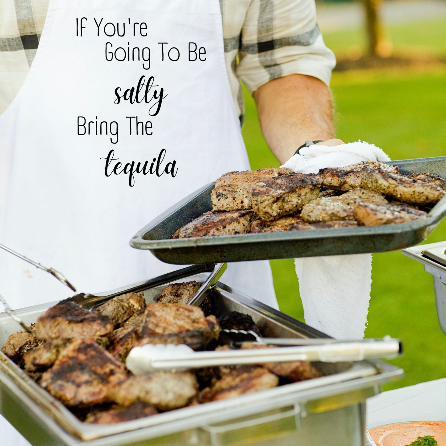 Be Salty Bring the Tequila Humorous Apron | Funny Adjustable Kitchen or BBQ Apron | Perfect Housewarming Gift for Cook or Griller