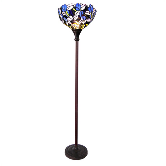 NATALIE Tiffany-style 1 Light Iris Torchiere Floor Lamp 14.5" Shade