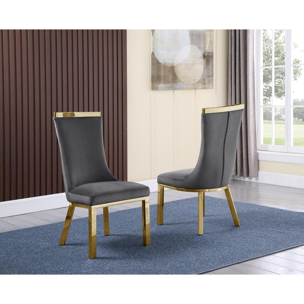 9pc dining set- Recatngle Glass table with gold color base and Dark Grey velvet chairs