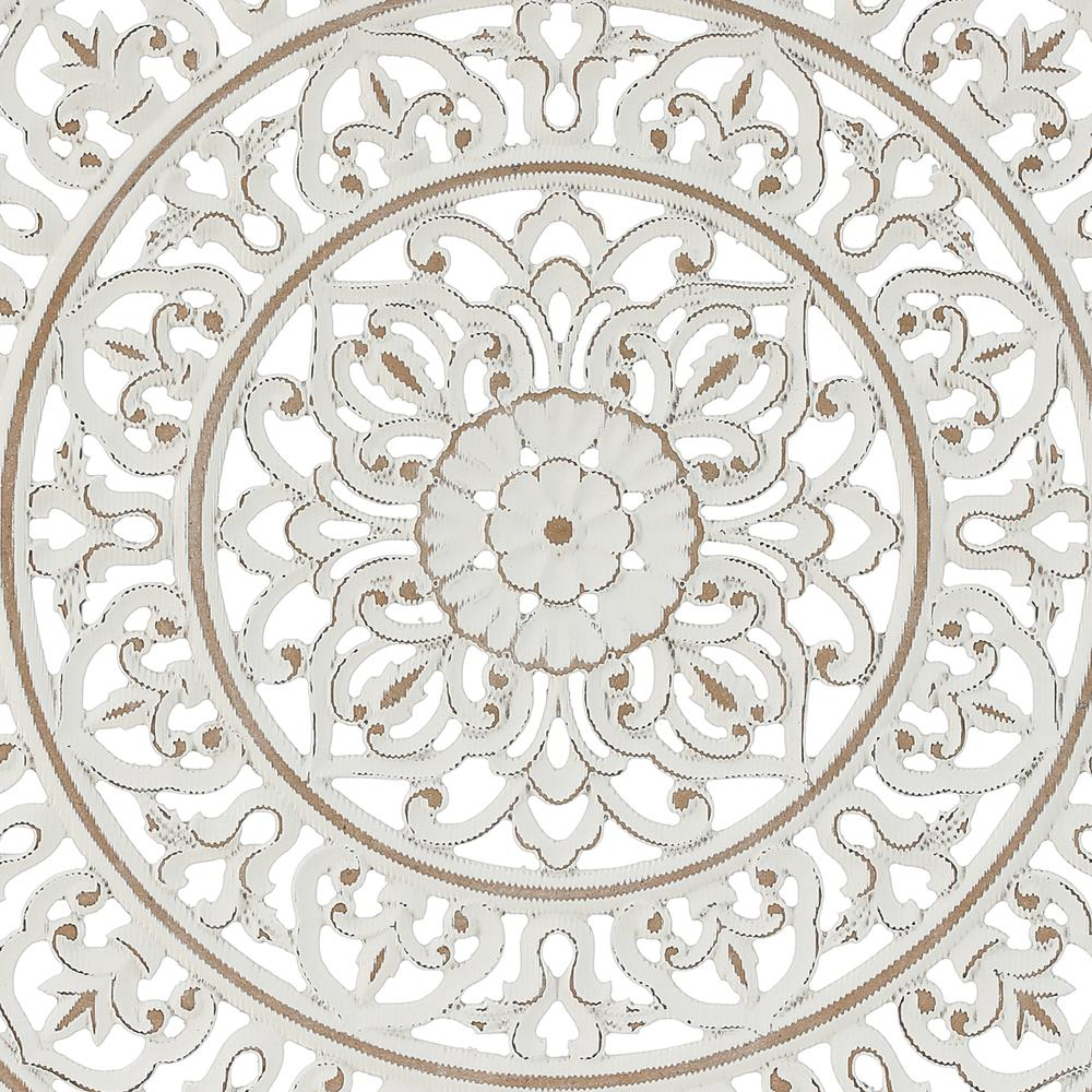 White Wood Square Floral-Patterned Wall Decor