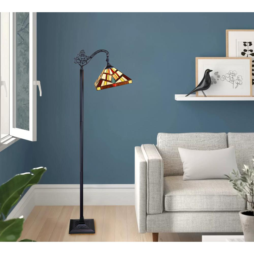 CHLOE Lighting VINCENT Tiffany-Style Blackish Bronze 1-Light Mission Reading Floor Lamp 11" Shade