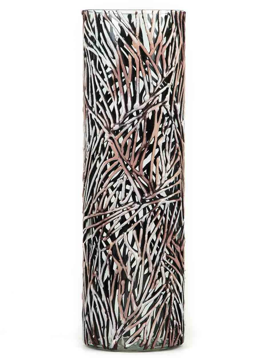 Brown branches decorated vase | Glass vase for flowers | Cylinder Vase | Interior Design | Home Decor | Large Floor Vase 16 inch