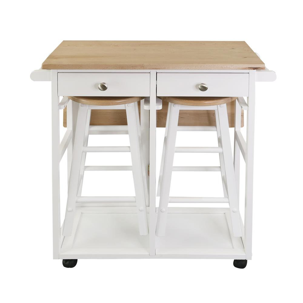 Breakfast Cart with Drop-Leaf Table, American Maple Top, Square - White