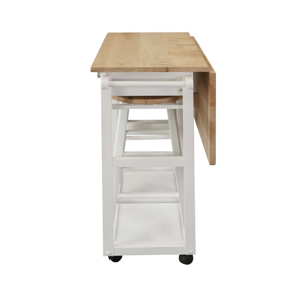 Breakfast Cart with Drop-Leaf Table, American Maple Top, Square - White