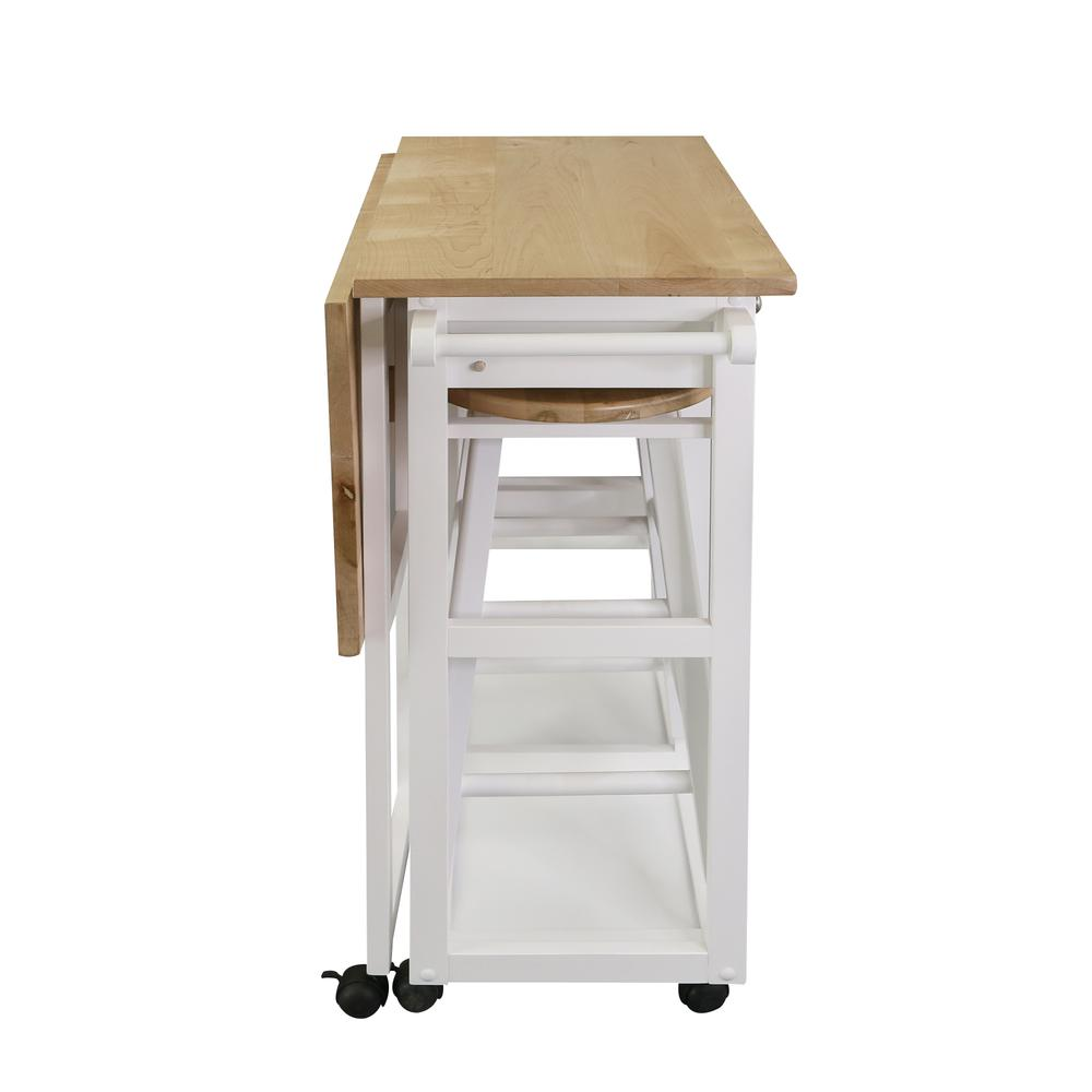 Breakfast Cart with Drop-Leaf Table, American Maple Top, Square - White