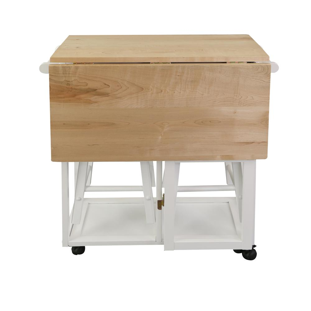 Breakfast Cart with Drop-Leaf Table, American Maple Top, Square - White