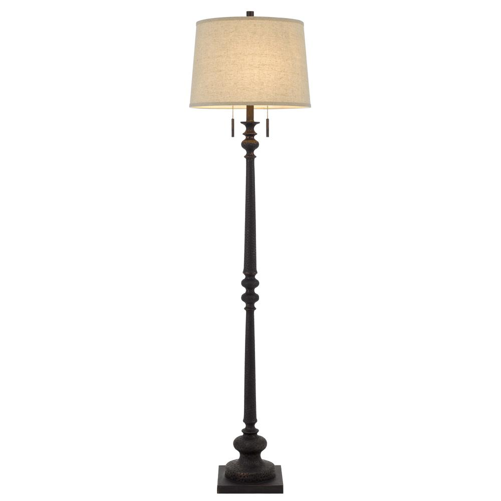 60W x 2 Torrington resin floor lamp with pull chain switch and hardback linen shade