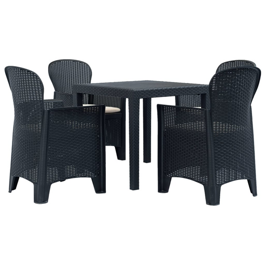 vidaXL 5 Piece Patio Dining Set Plastic Anthracite Rattan Look