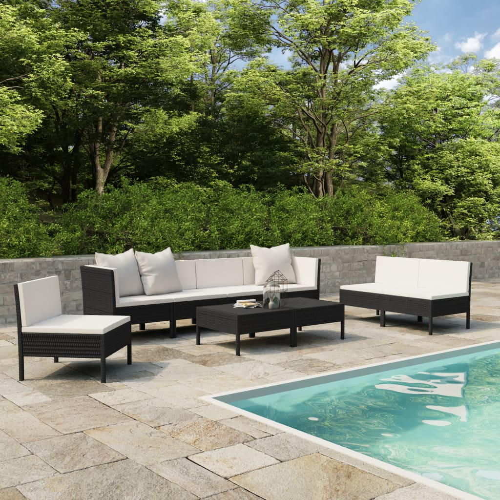 vidaXL 9 Piece Patio Lounge Set with Cushions Poly Rattan Black