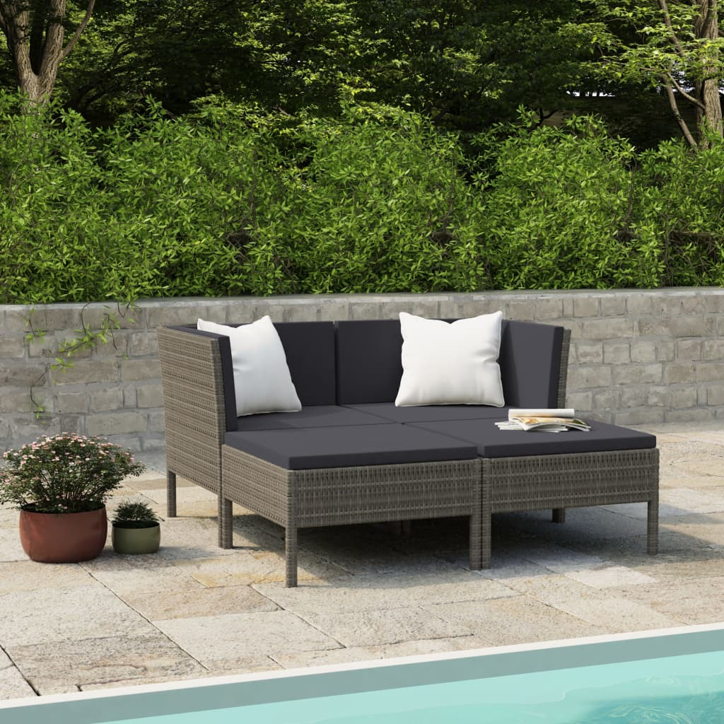 vidaXL 4 Piece Patio Lounge Set with Cushions Poly Rattan Gray