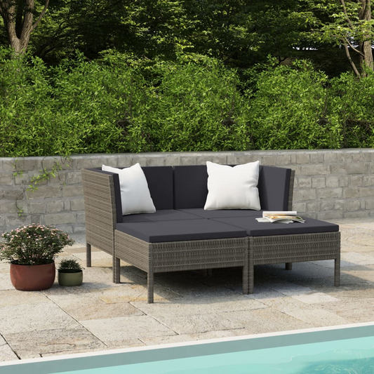 vidaXL 4 Piece Patio Lounge Set with Cushions Poly Rattan Gray