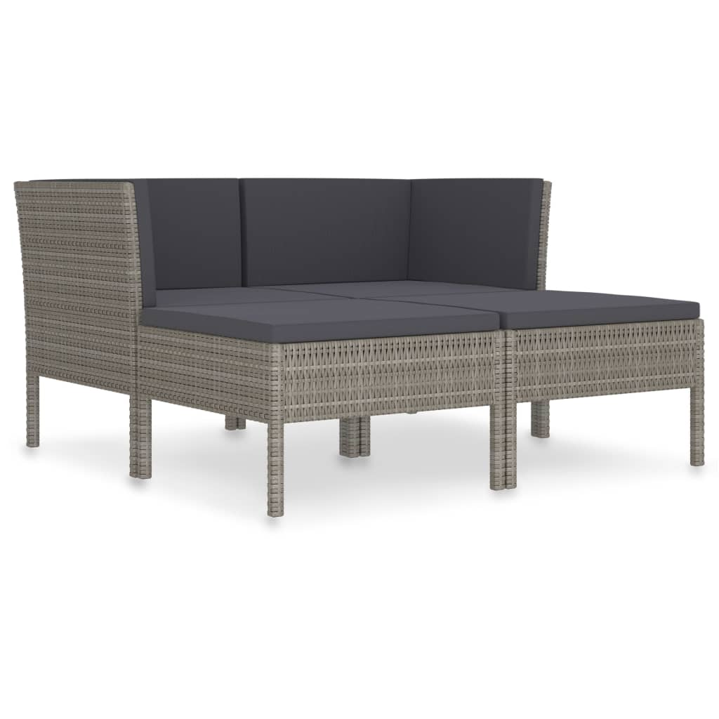 vidaXL 4 Piece Patio Lounge Set with Cushions Poly Rattan Gray