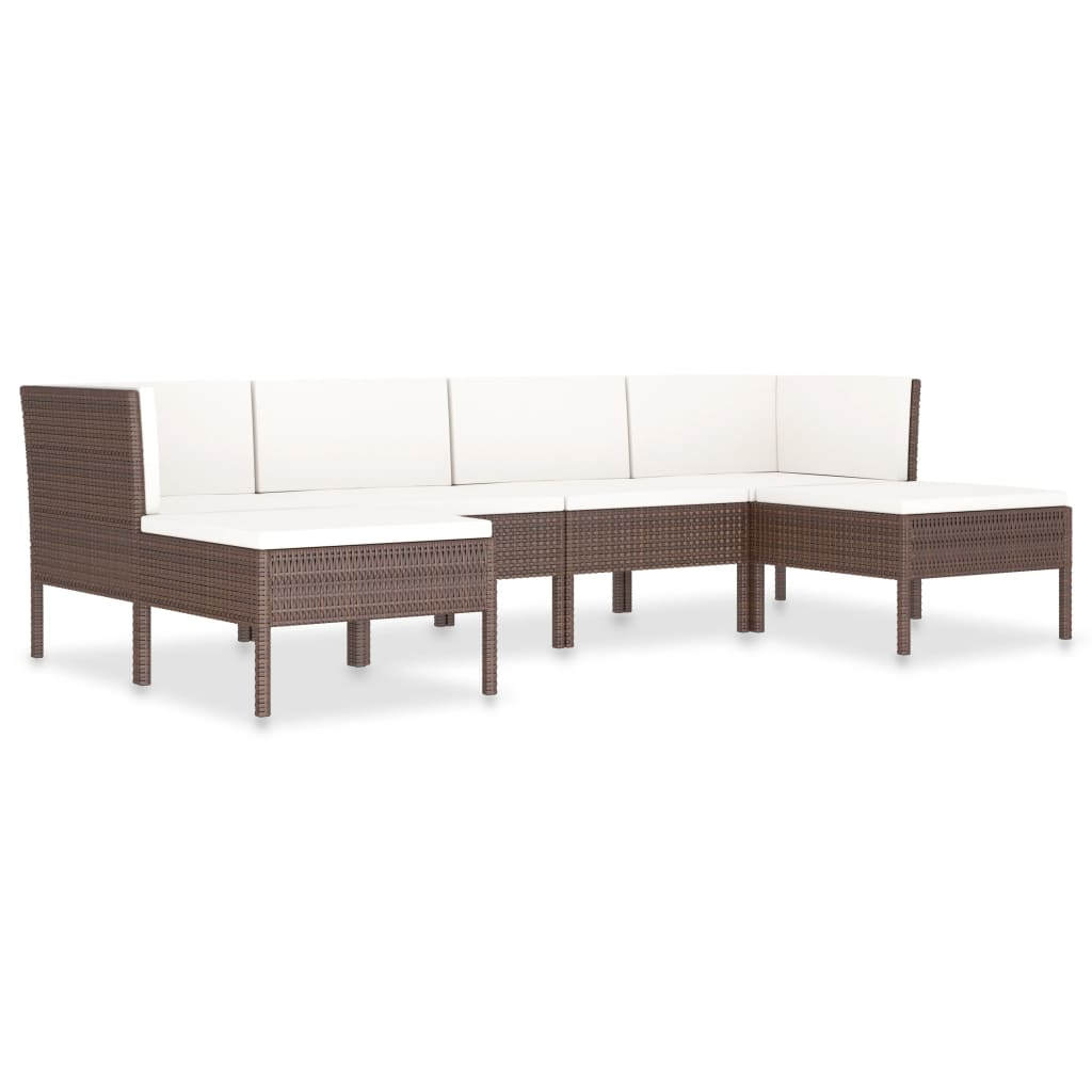 vidaXL 6 Piece Patio Lounge Set with Cushions Poly Rattan Brown