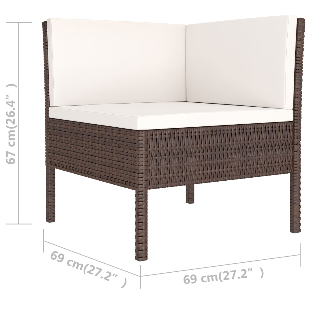 vidaXL 6 Piece Patio Lounge Set with Cushions Poly Rattan Brown