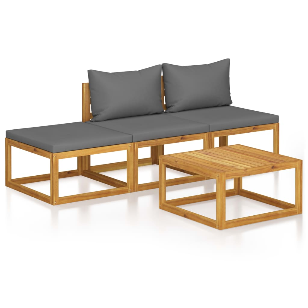 vidaXL 4 Piece Patio Lounge Set with Cushion Solid Acacia Wood