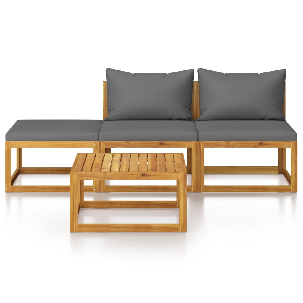 vidaXL 4 Piece Patio Lounge Set with Cushion Solid Acacia Wood