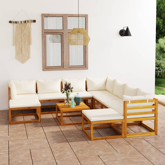 vidaXL 11 Piece Patio Lounge Set with Cushion Cream Solid Acacia Wood