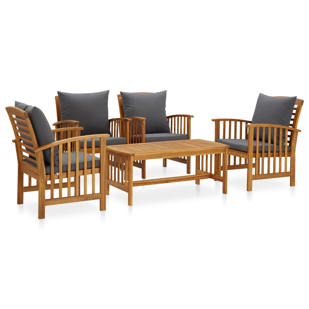 vidaXL 5 Piece Patio Lounge Set with Cushions Solid Acacia Wood