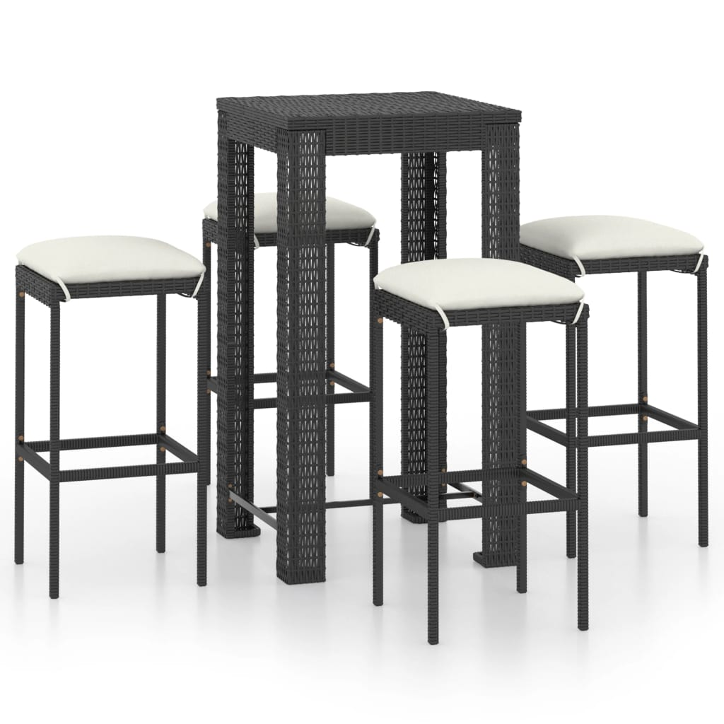 vidaXL 5 Piece Patio Bar Set with Cushions Poly Rattan Black