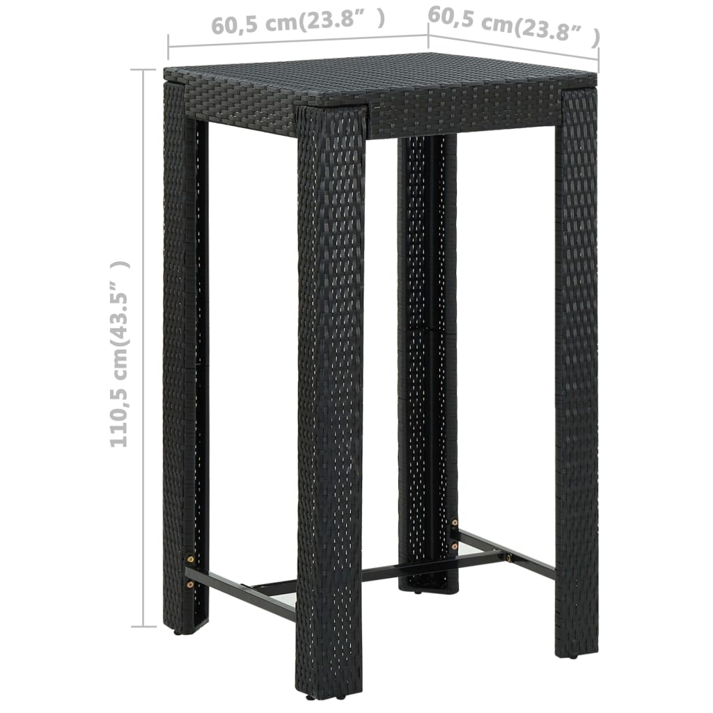 vidaXL 5 Piece Patio Bar Set with Cushions Poly Rattan Black