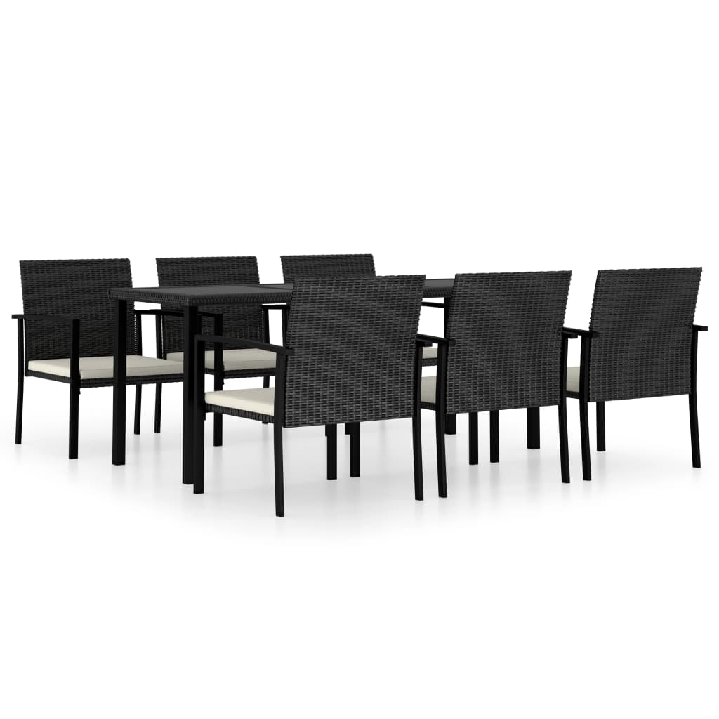 vidaXL 7 Piece Patio Dining Set Poly Rattan Black