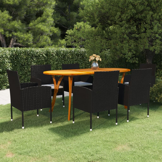 vidaXL 7 Piece Patio Dining Set Black