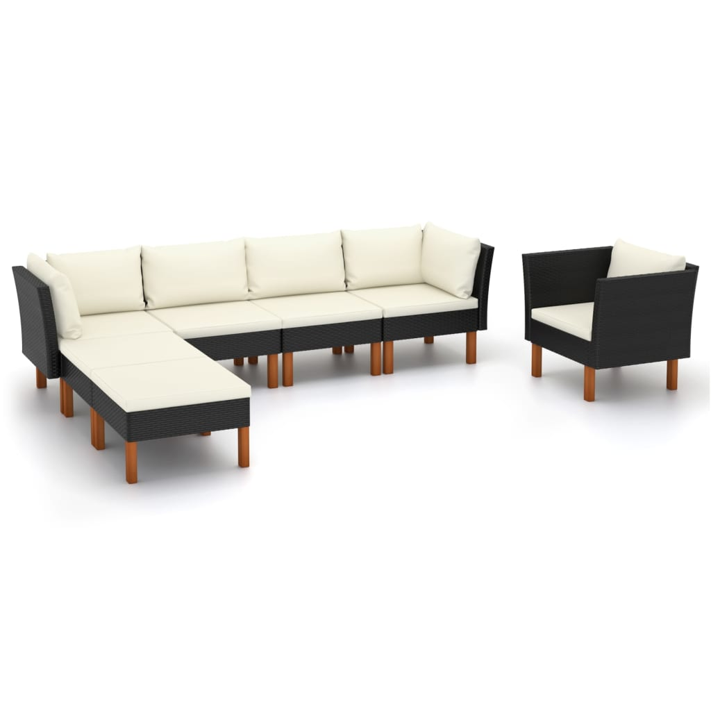 vidaXL 7 Piece Patio Lounge Set Poly Rattan and Eucalyptus Wood Black