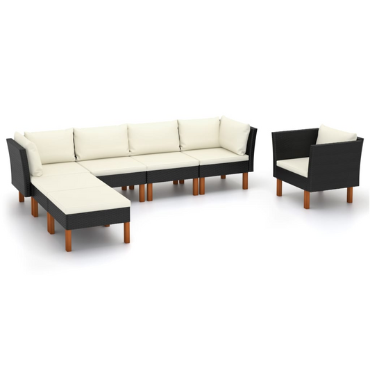 vidaXL 7 Piece Patio Lounge Set Poly Rattan and Eucalyptus Wood Black