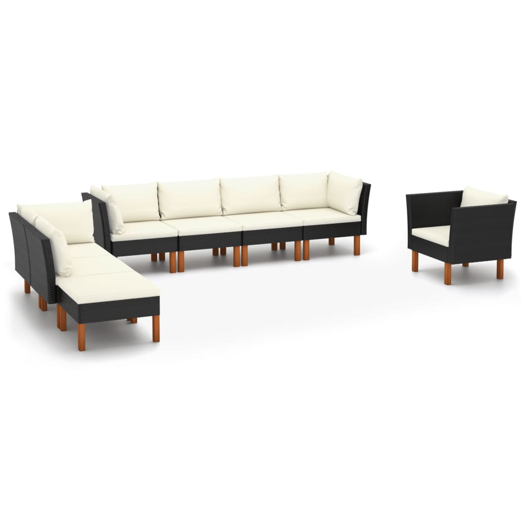 vidaXL 8 Piece Patio Lounge Set Poly Rattan and Eucalyptus Wood Black