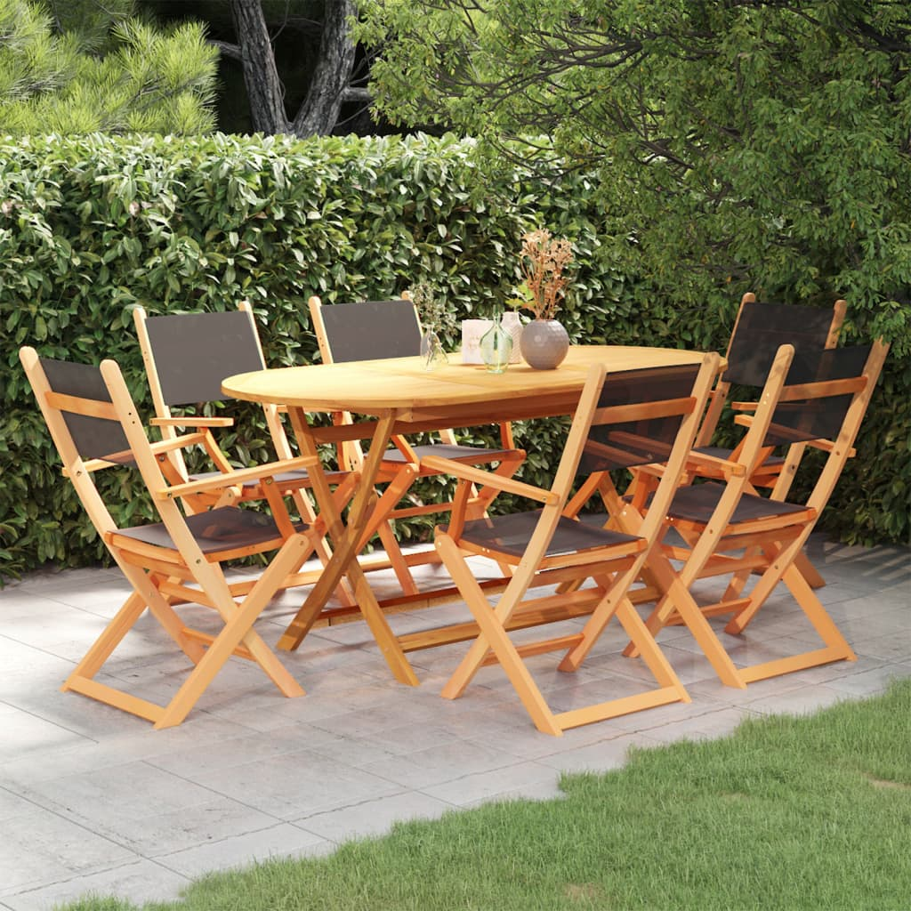 vidaXL 7 Piece Patio Dining Set Black Eucalyptus Wood&Textilene