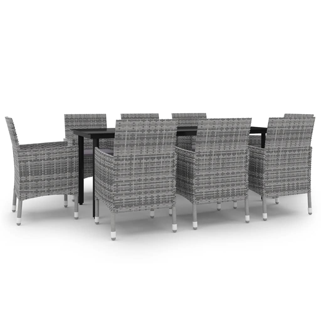 vidaXL 9 Piece Patio Dining Set with Cushions Poly Rattan and Glass