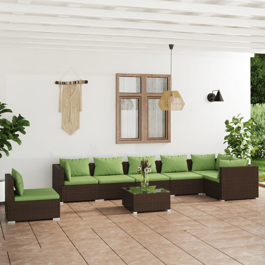 vidaXL 8 Piece Patio Lounge Set with Cushions Poly Rattan Brown