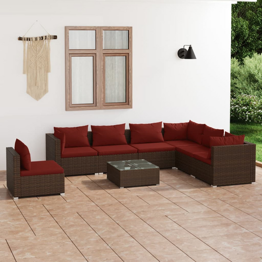 vidaXL 8 Piece Patio Lounge Set with Cushions Poly Rattan Brown