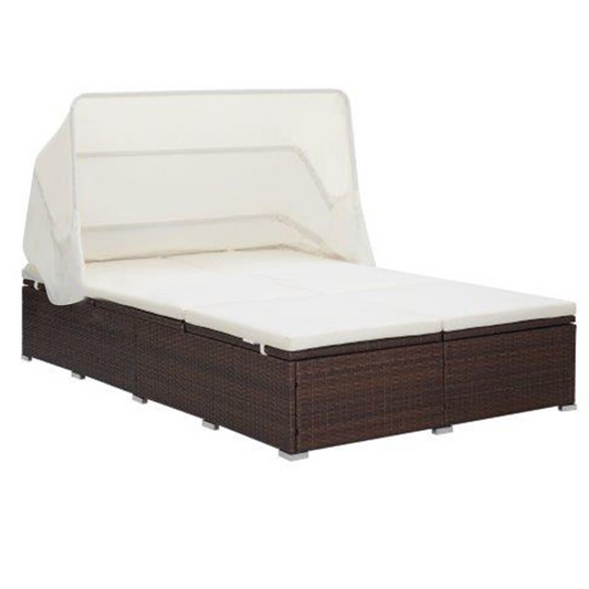 vidaXL 2-Person Sunbed with Cushion Poly Rattan Brown