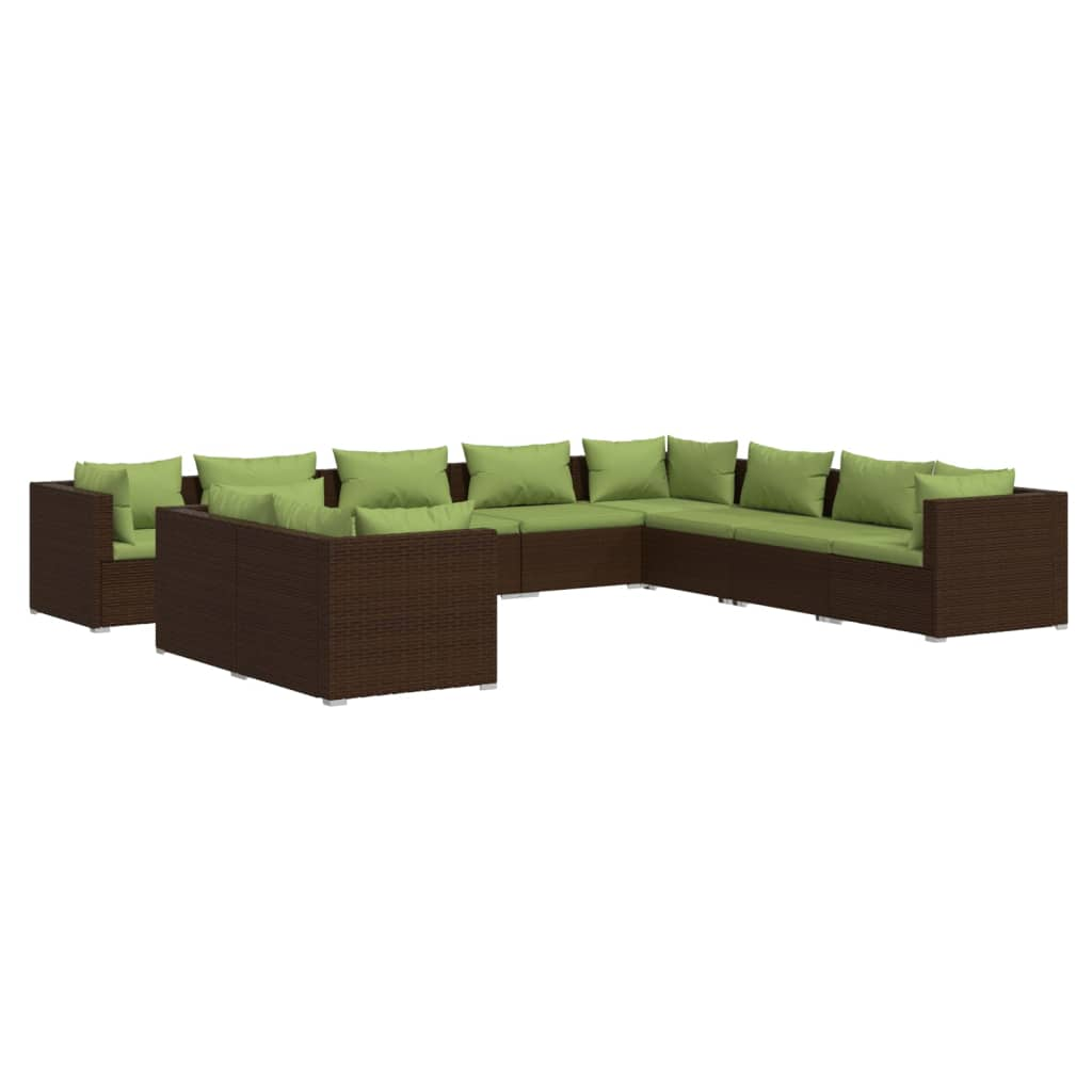 vidaXL 10 Piece Patio Lounge Set with Cushions Brown Poly Rattan