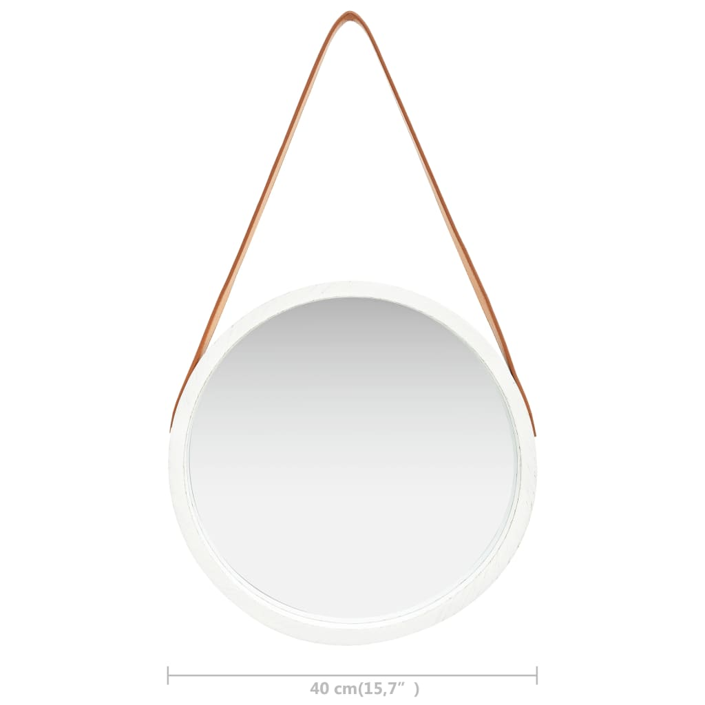 vidaXL Wall Mirror with Strap 15.7" White