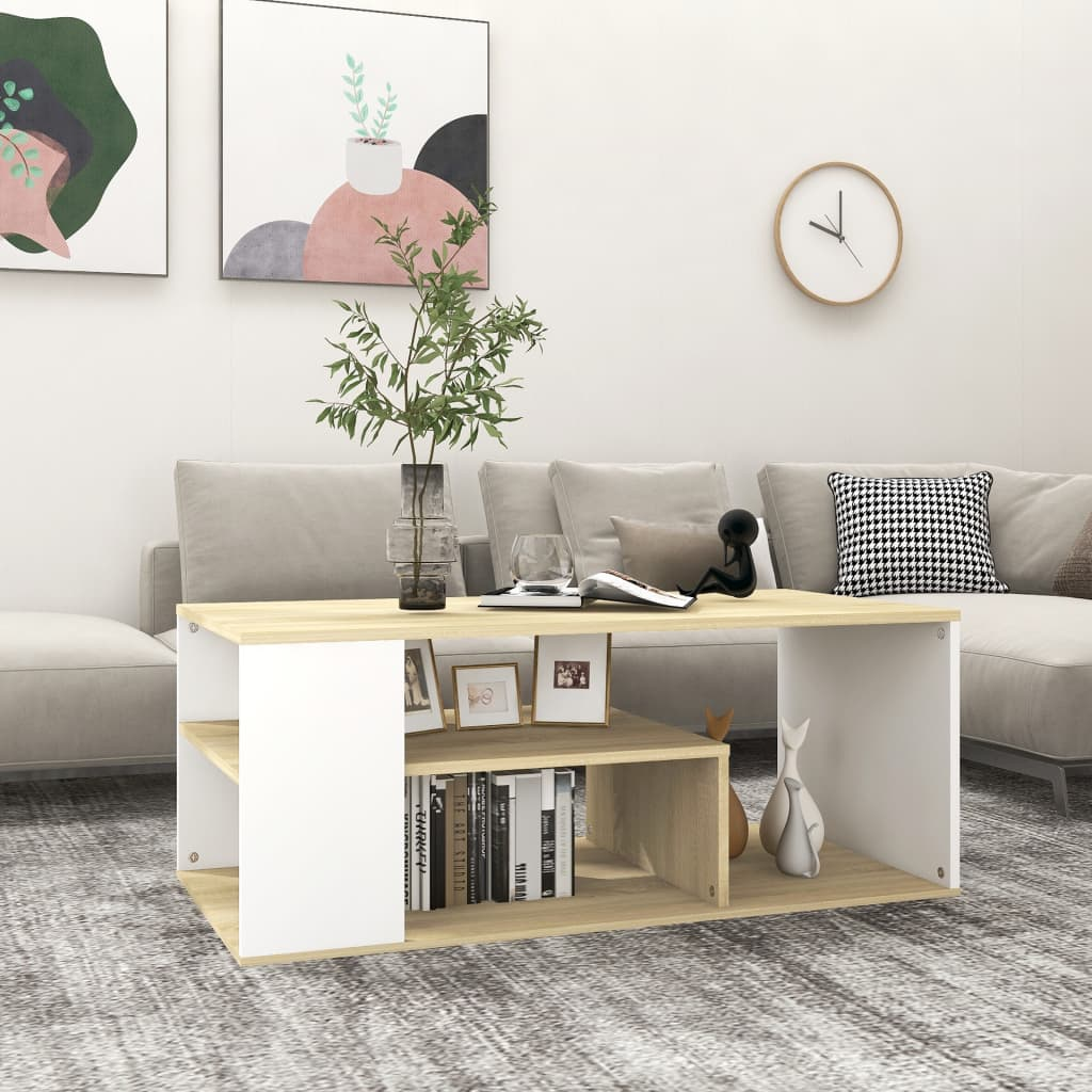 vidaXL Coffee Table White and Sonoma Oak 39.4"x19.7"x15.7" Engineered Wood