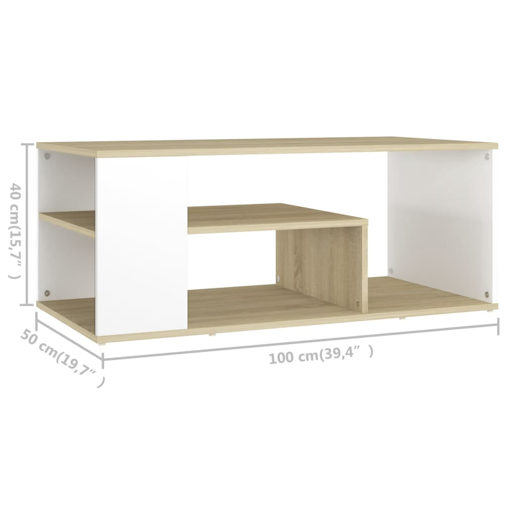 vidaXL Coffee Table White and Sonoma Oak 39.4"x19.7"x15.7" Engineered Wood