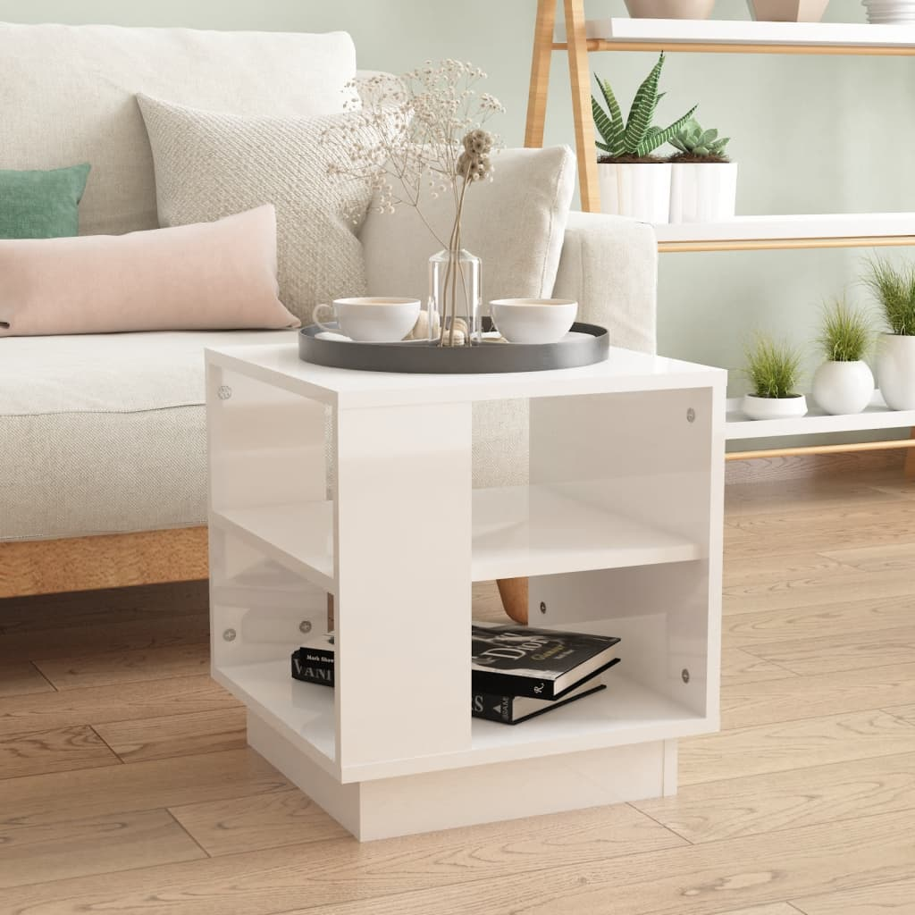 vidaXL Coffee Table High Gloss White 15.7"x15.7"x16.9" Engineered Wood