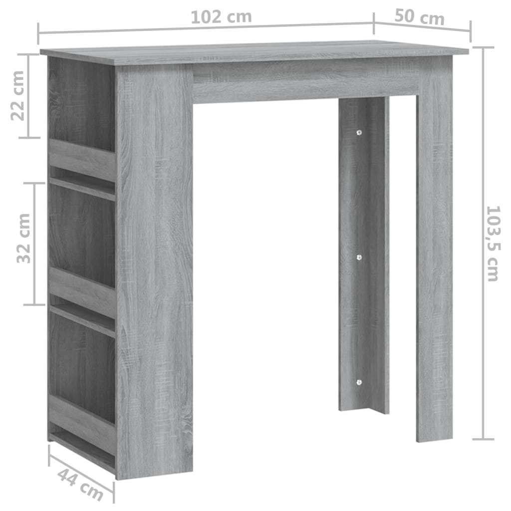 vidaXL Bar Table with Storage Rack Gray Sonoma