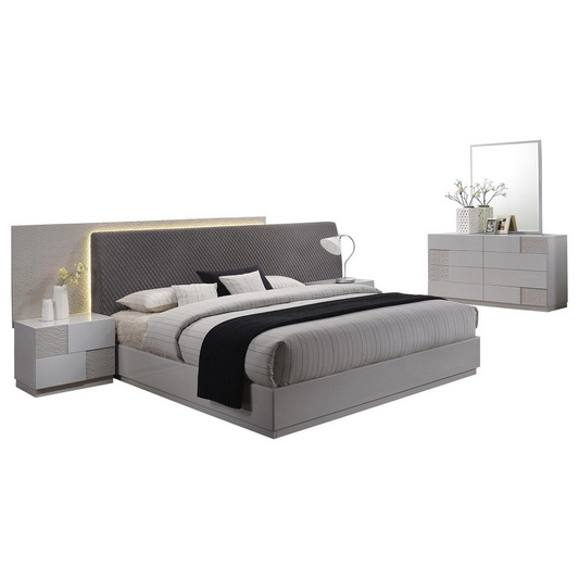 Best Master Naple 5-Piece Poplar Wood Queen Platform Bedroom Set Gray/Silver