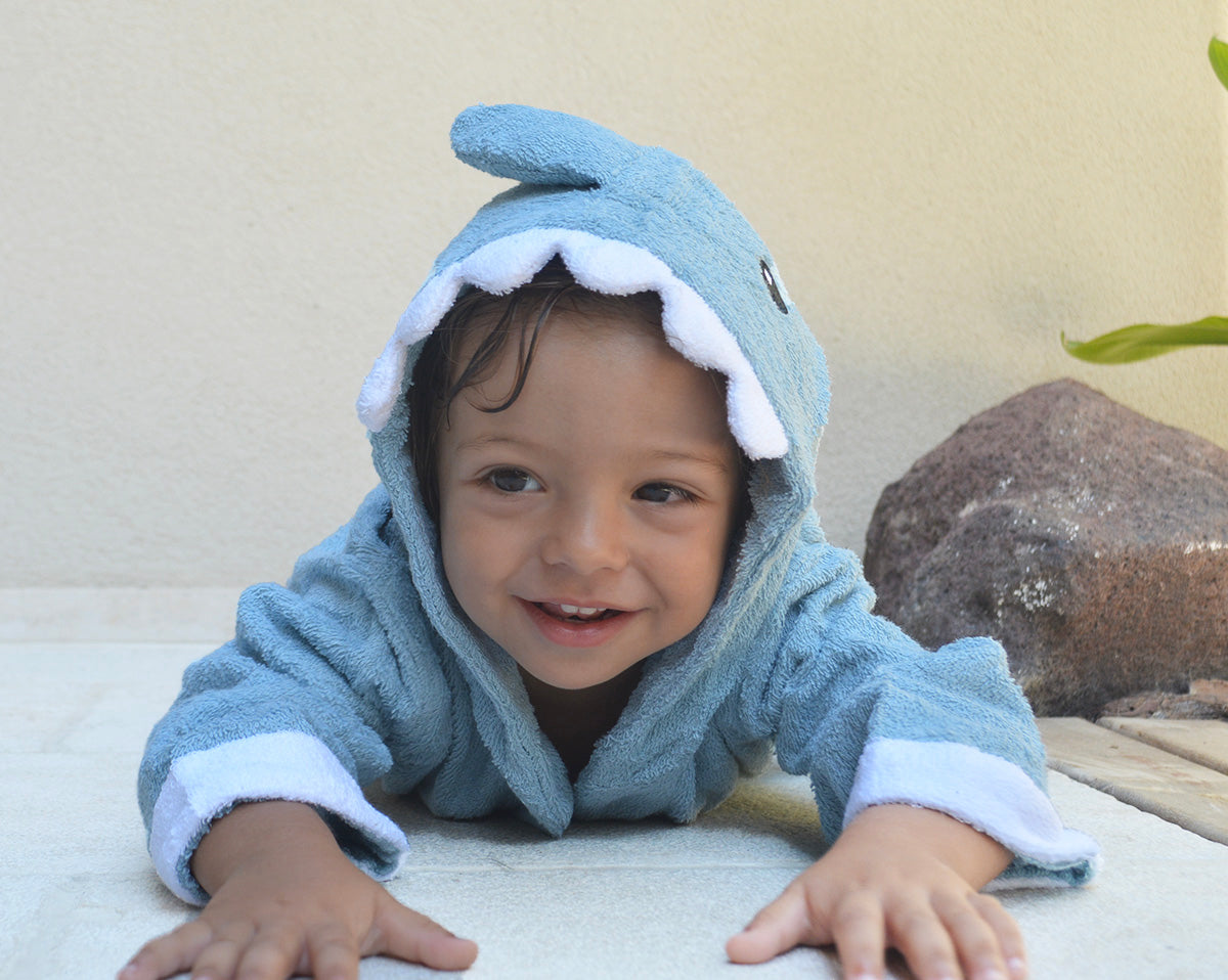 Baby Bathrobe Cotton Blue Shark