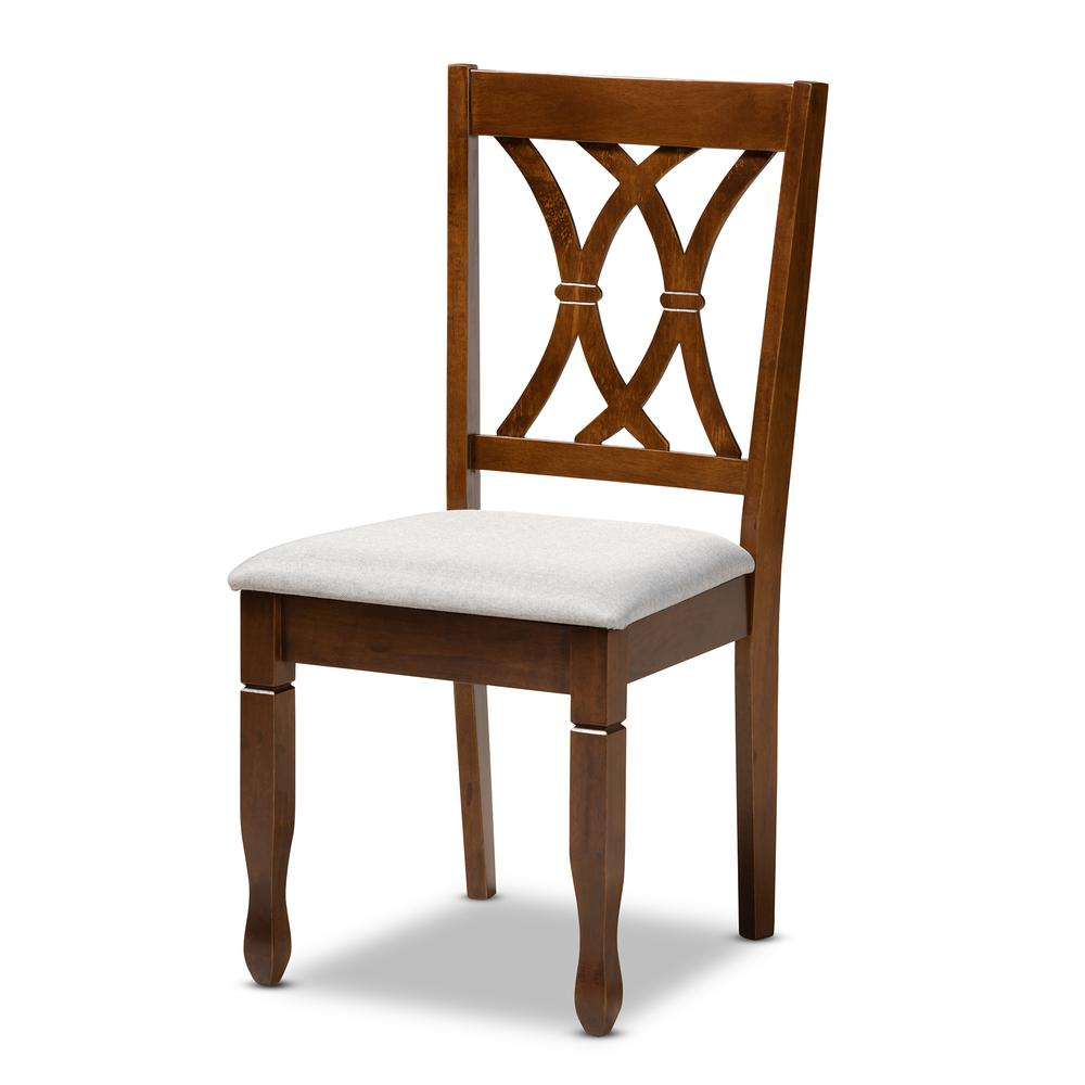 Grey Fabric Upholstered and Walnut Brown Finished Wood 7-Piece Dining Set