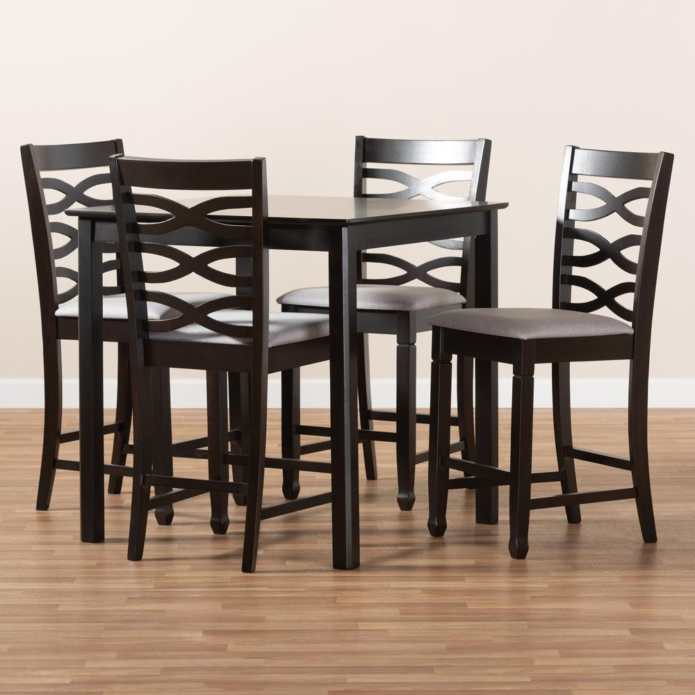 Gray Fabric Upholstered Espresso Brown Finished 5-Piece Wood Pub Set