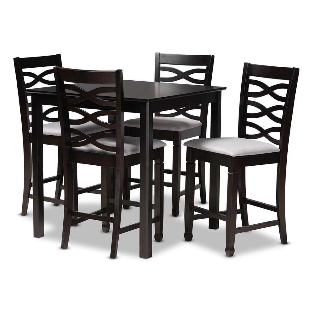 Gray Fabric Upholstered Espresso Brown Finished 5-Piece Wood Pub Set