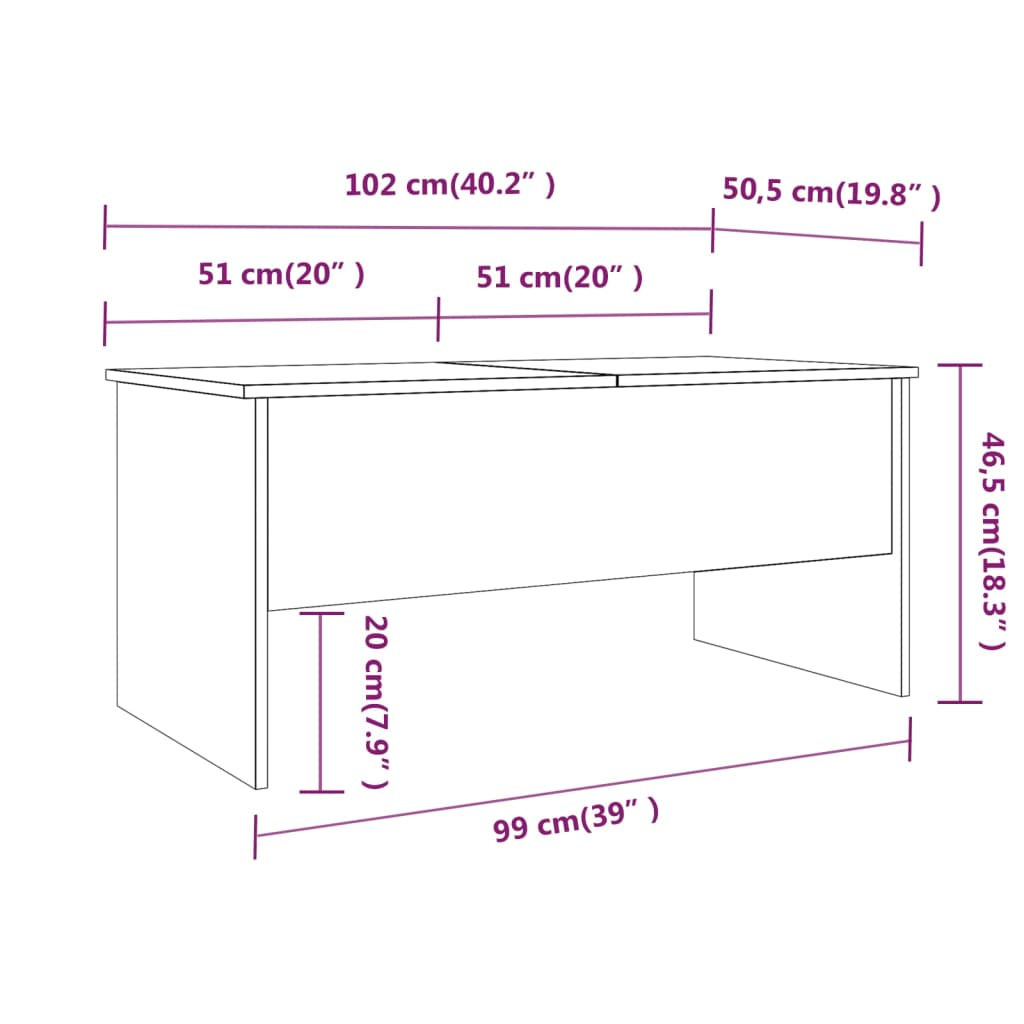 vidaXL Coffee Table High Gloss White 40.2"x19.9"x18.3" Engineered Wood