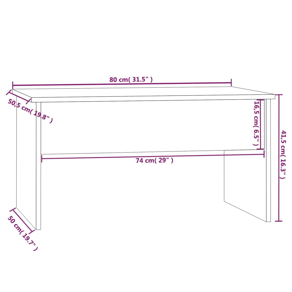 vidaXL Coffee Table Smoked Oak 31.5"x19.9"x16.3" Engineered Wood