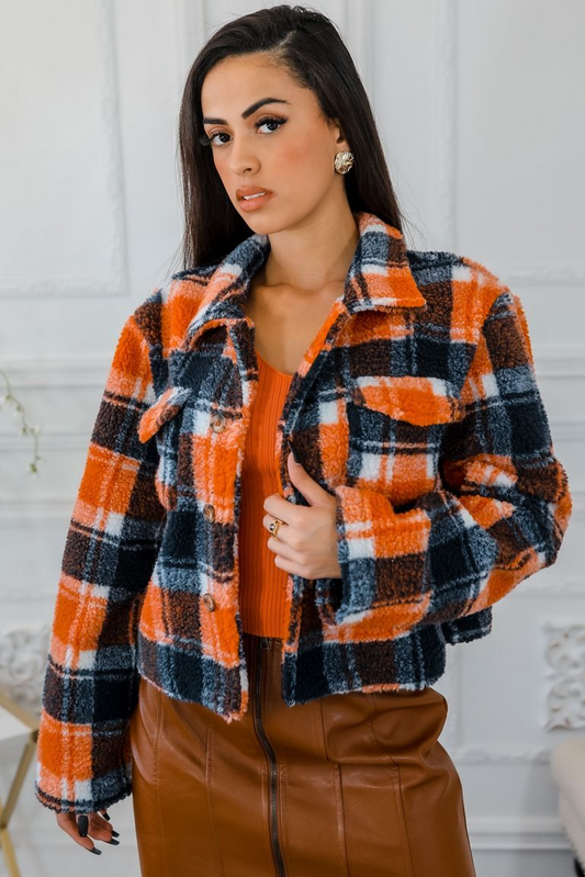 Plaid too Much Cropped Jacket Orange